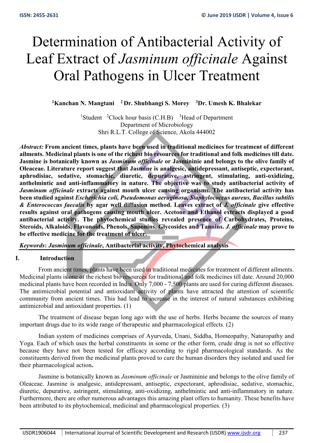 Jasminum Officinale Against Oral Pathogens in Ulcer Treatment