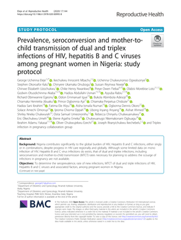 Prevalence, Seroconversion and Mother-To-Child Transmission of Dual