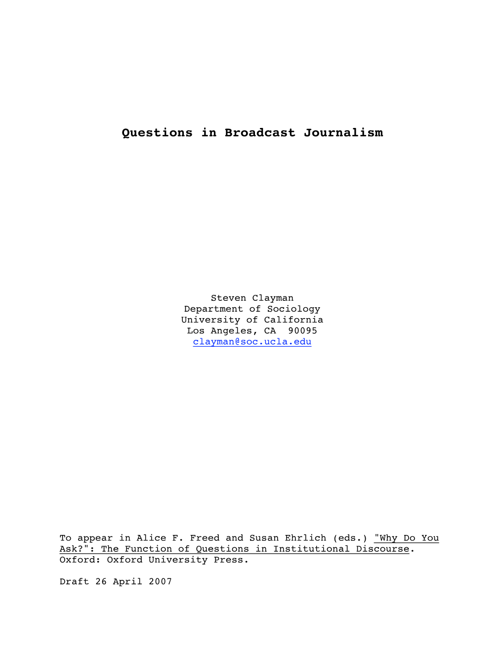 Journalistic Questioning