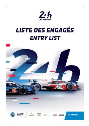 OFFICIAL ENTRY LIST of 89Th RACE of the 24 HOURS of LE MANS