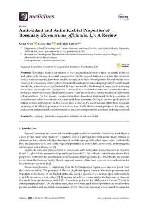 Antioxidant and Antimicrobial Properties of Rosemary (Rosmarinus Officinalis, L.): a Review