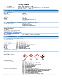 Diethyl Sulfate Safety Data Sheet 6171102 According to Federal Register / Vol