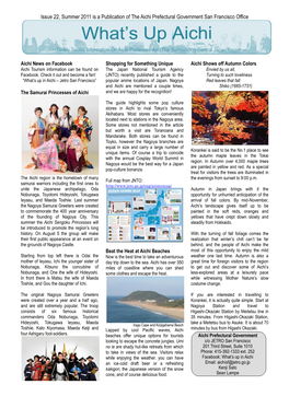 Issue 22, Summer 2011 Is a Publication of the Aichi Prefectural Government San Francisco Office