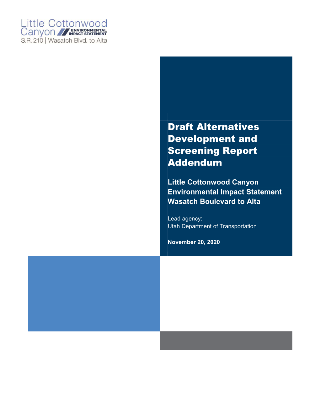 Draft Alternatives Development and Screening Report Addendum