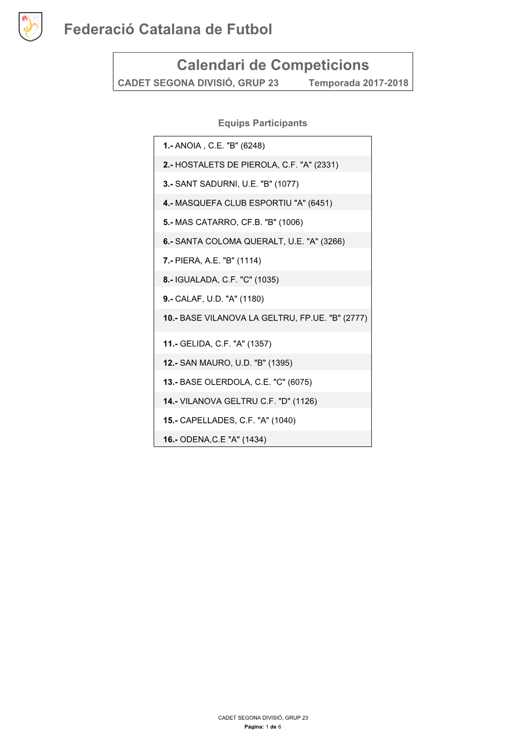 Calendari De Competició