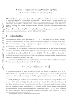Arxiv:2009.06853V2 [Math.RT] 20 Sep 2020 Uvsadtescn Ooooyo H I Ler Fdiﬀerential of Algebra Lie the of C Cohomology One