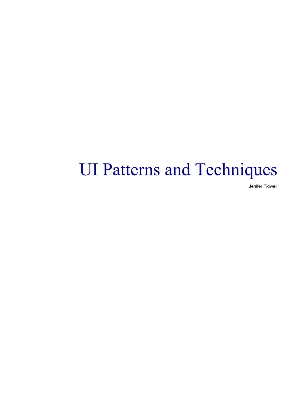 UI Patterns and Techniques