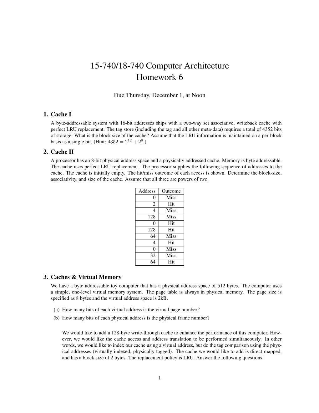 15-740/18-740 Computer Architecture Homework 6