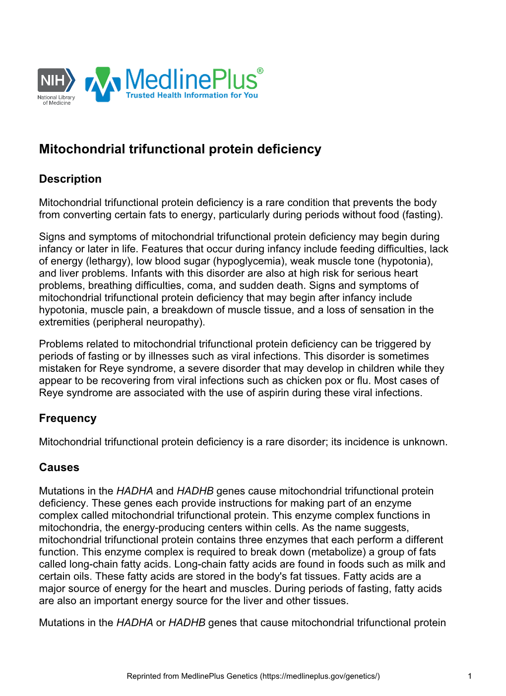 Mitochondrial Trifunctional Protein Deficiency
