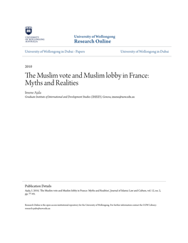 The Muslim Vote and Muslim Lobby in France: Myths and Realities