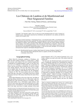 Les Châteaux De Landiras Et De Montferrand and Their Seigneurial Families —Part One: Setting, Medieval History, and Genealogy