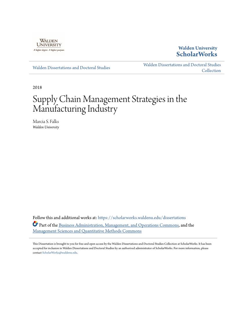 Supply Chain Management Strategies in the Manufacturing Industry Marcia S