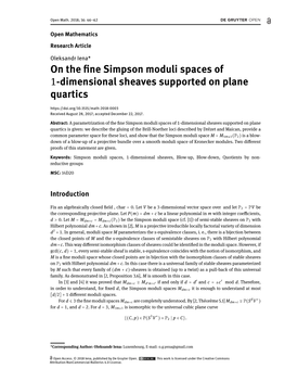 Dimensional Sheaves Supported on Plane Quartics Received August 28, 2017; Accepted December 22, 2017