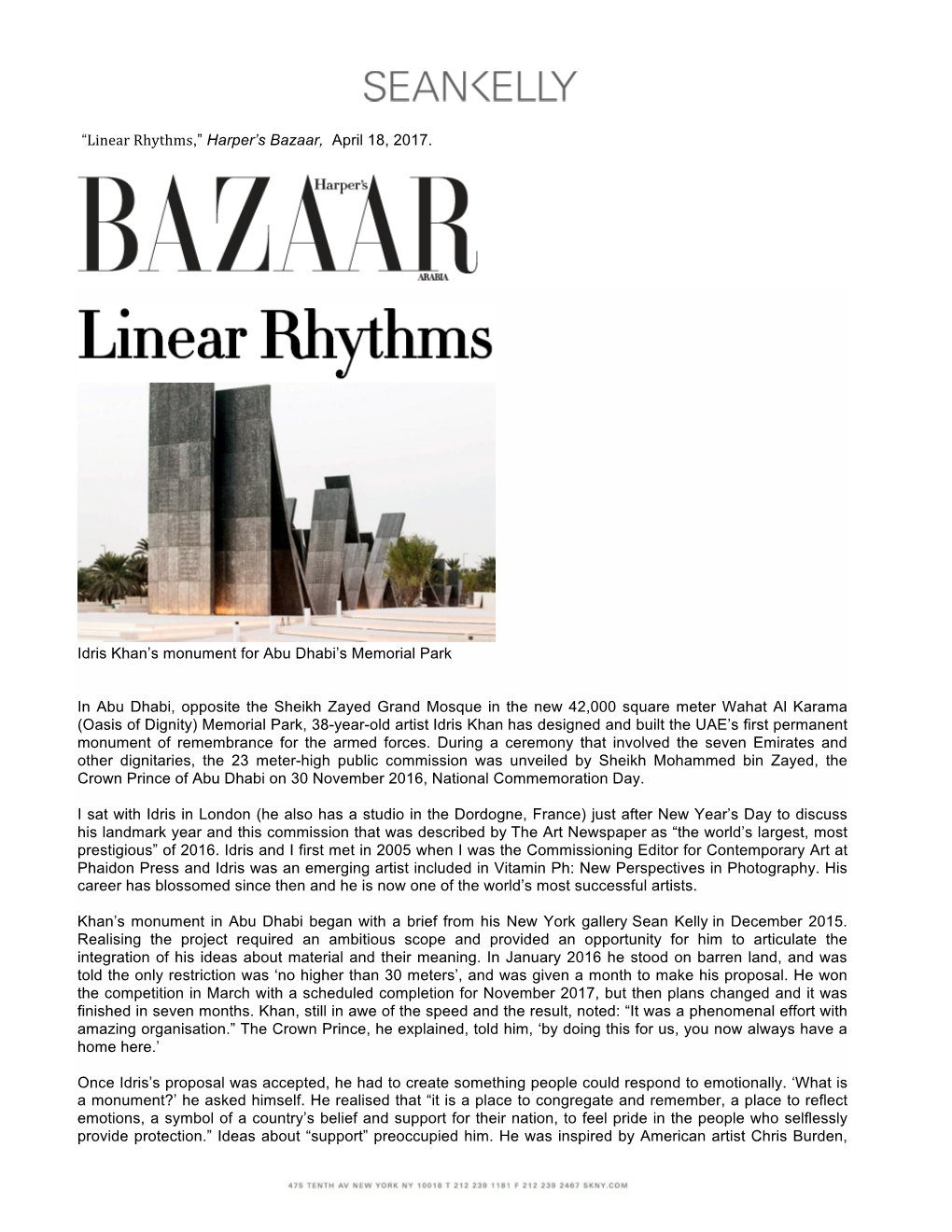 Harper's Bazaar, April 18, 2017. Idris Khan's Monument for Abu Dhabi's