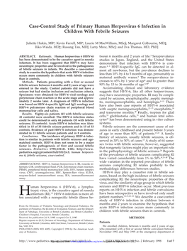 Case-Control Study of Primary Human Herpesvirus 6 Infection in Children with Febrile Seizures