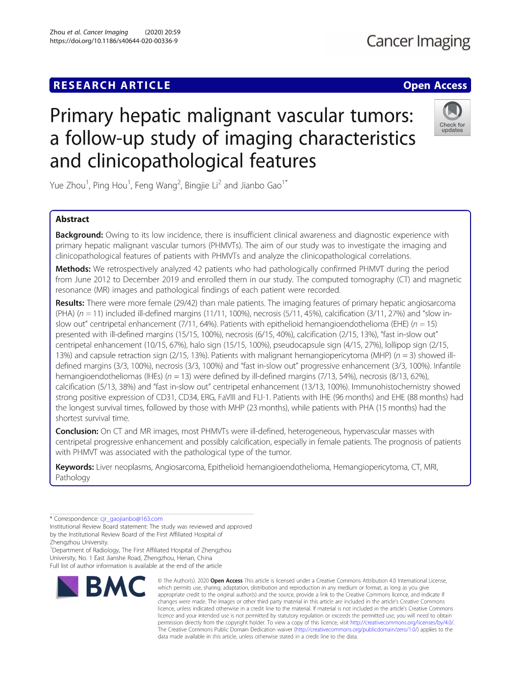 Primary Hepatic Malignant Vascular Tumors: a Follow-Up Study of Imaging