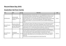 Record Store Day 2019 Australian List from Inertia