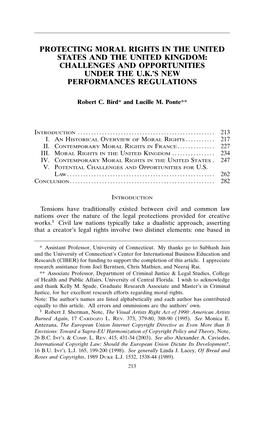 Protecting Moral Rights in the United States and the United Kingdom: Challenges and Opportunities Under the U.K.’S New Performances Regulations