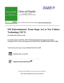 SM Entertainment: from Stage Art to Neo Culture Technology (NCT) Ute Fendler, Bayreuth University