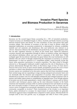 Invasive Plant Species and Biomass Production in Savannas