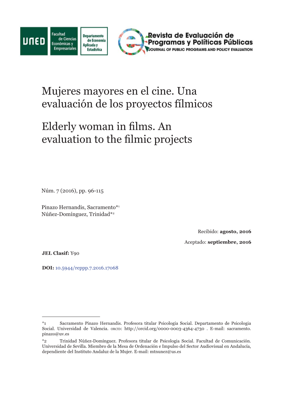 Mujeres Mayores En El Cine. Una Evaluación De Los Proyectos Fílmicos