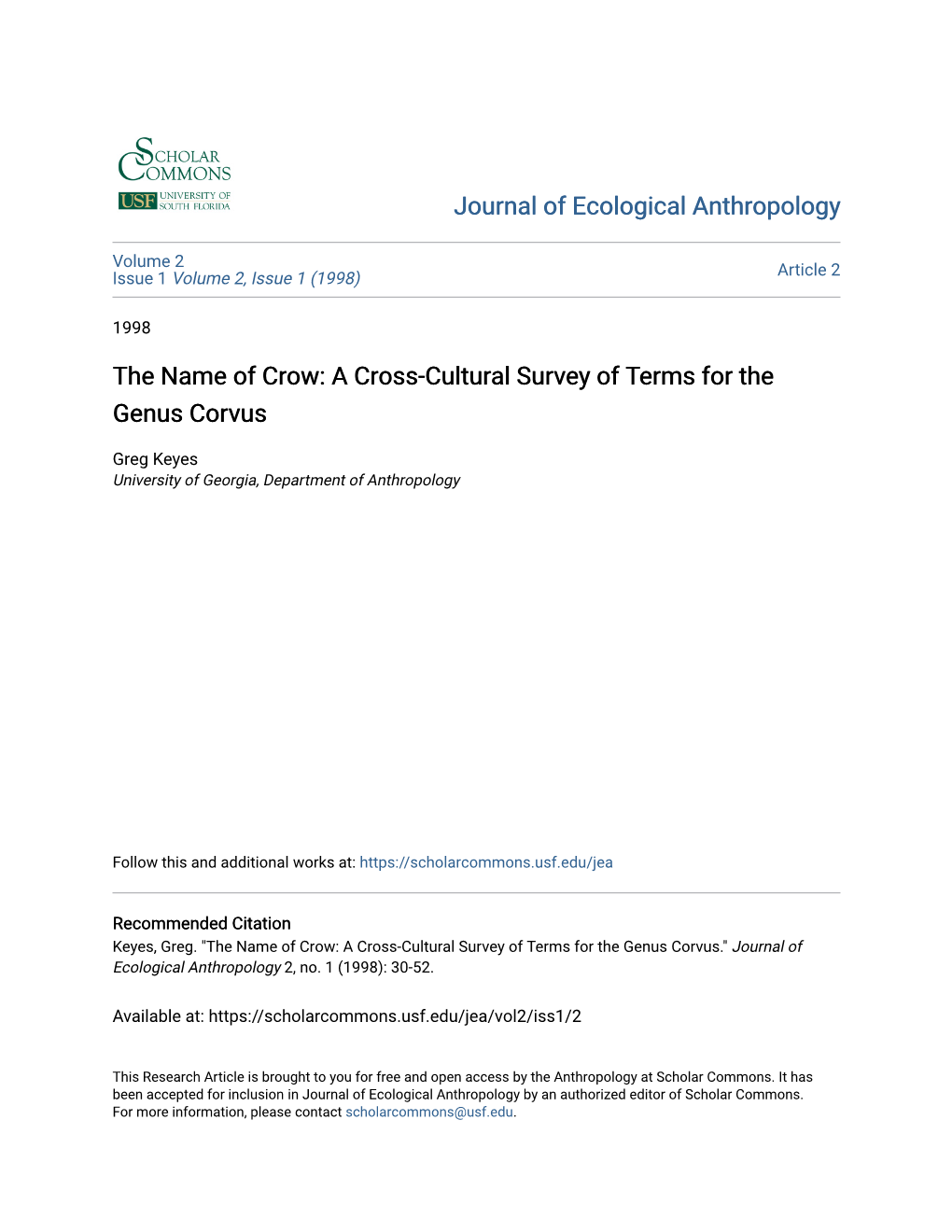 The Name of Crow: a Cross-Cultural Survey of Terms for the Genus Corvus