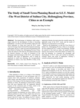 The West District of Suihua City, Heilongjiang Province, China As an Example