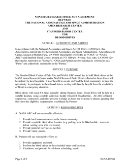 SAA2-403588 Page 1 of 8 NONREIMBURSABLE SPACE ACT AGREEMENT BETWEEN the NATIONAL AERONAUTICS and SPACE ADMINISTRATION AMES RE
