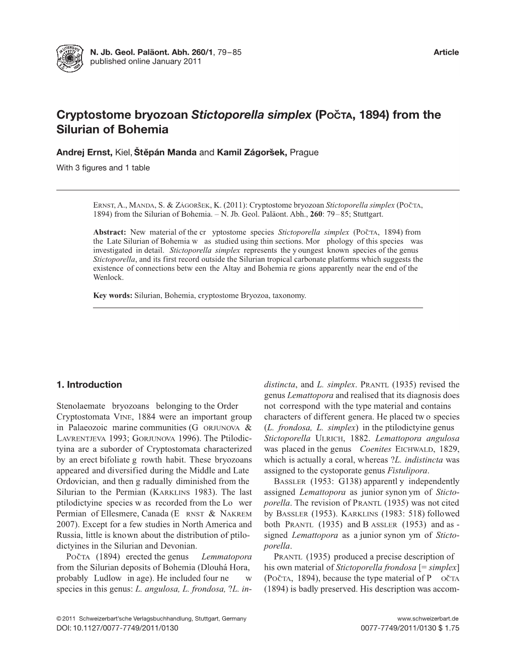 Cryptostome Bryozoan Stictoporella Simplex (POˇCTA, 1894) From