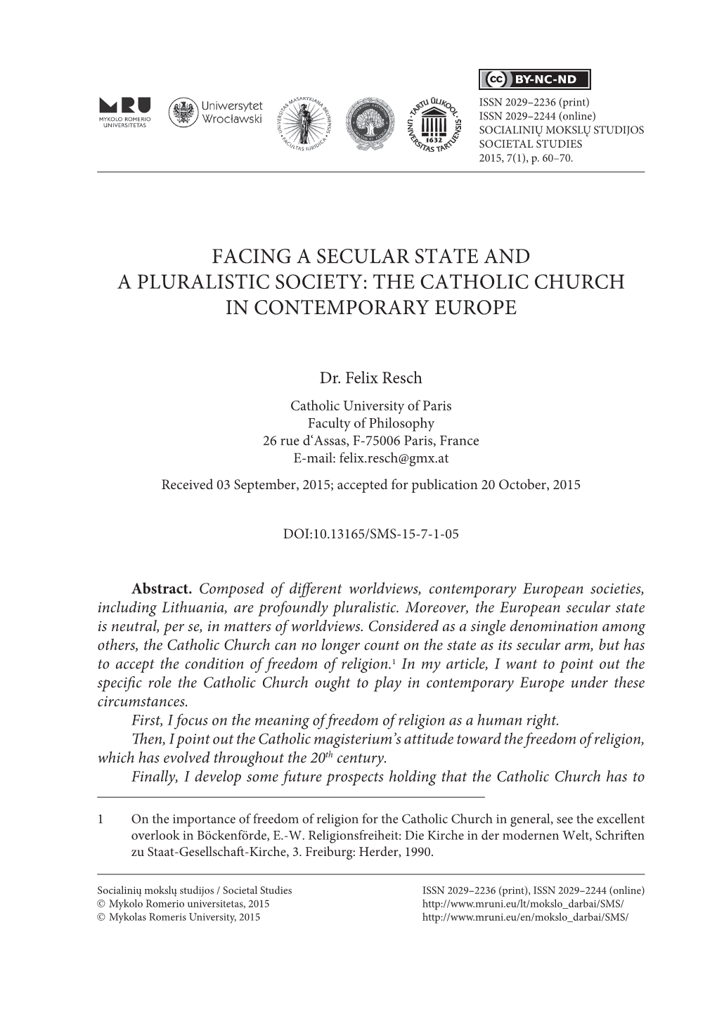 The Catholic Church in Contemporary Europe