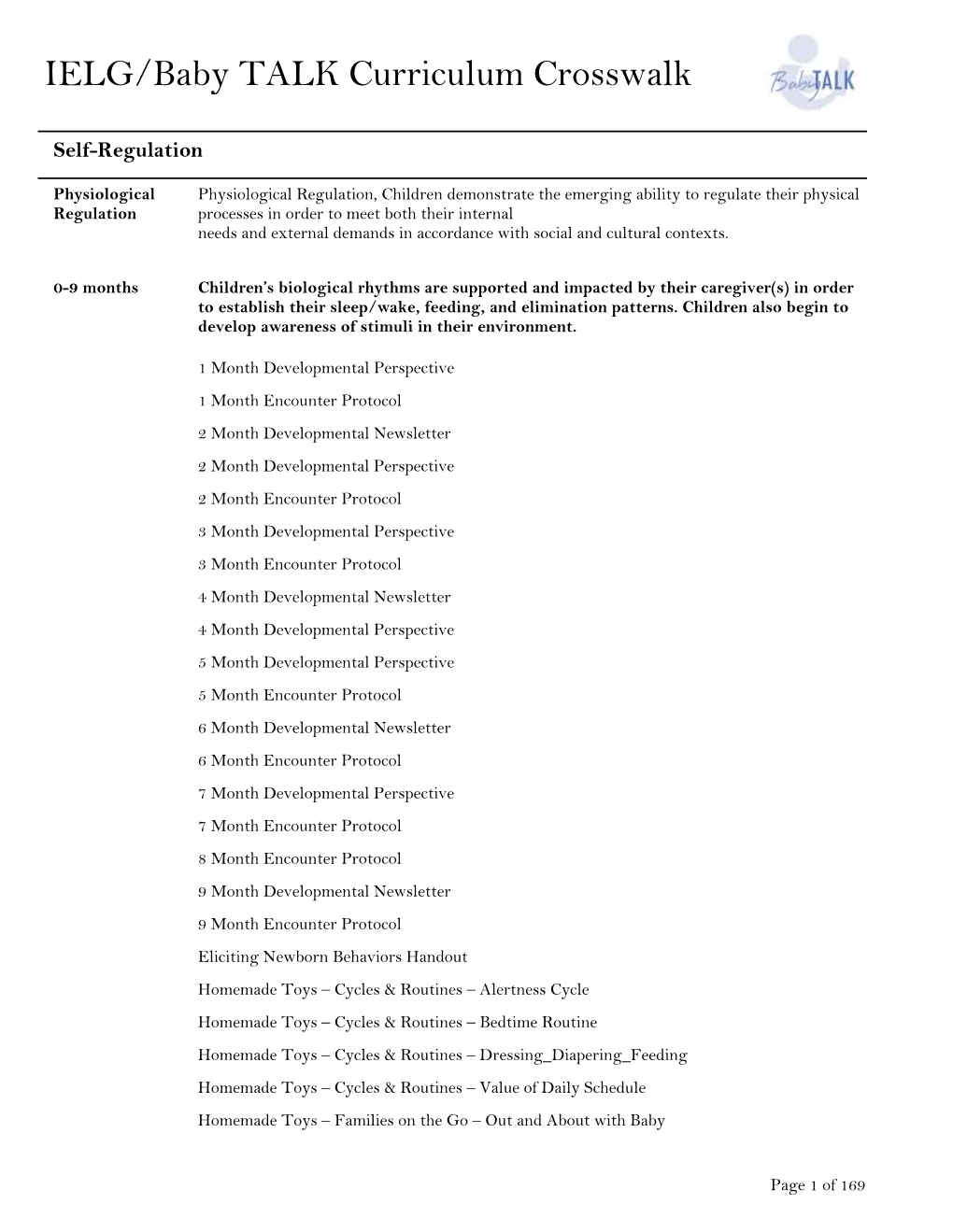 IELG/Baby TALK Curriculum Crosswalk