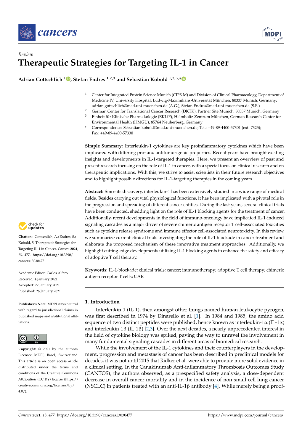 Therapeutic Strategies for Targeting IL-1 in Cancer