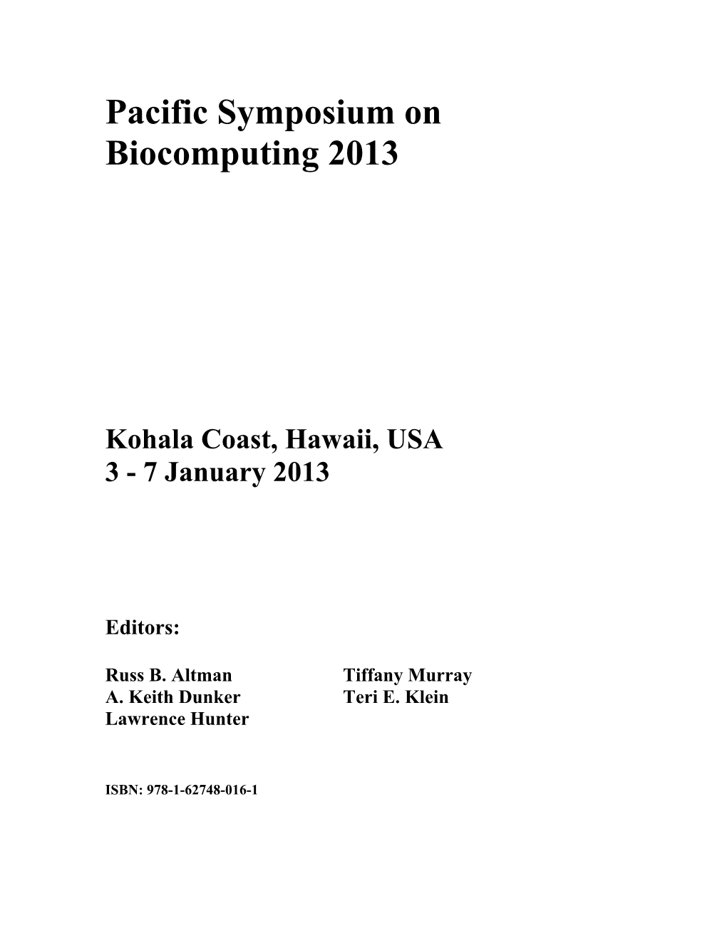 Pacific Symposium on Biocomputing 2013