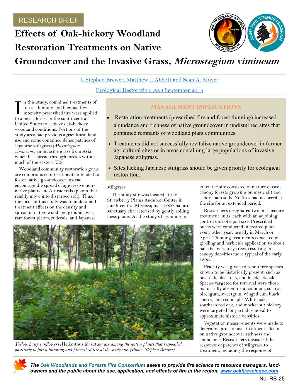 Effects of Oak-Hickory Woodland Restoration Treatments on Native