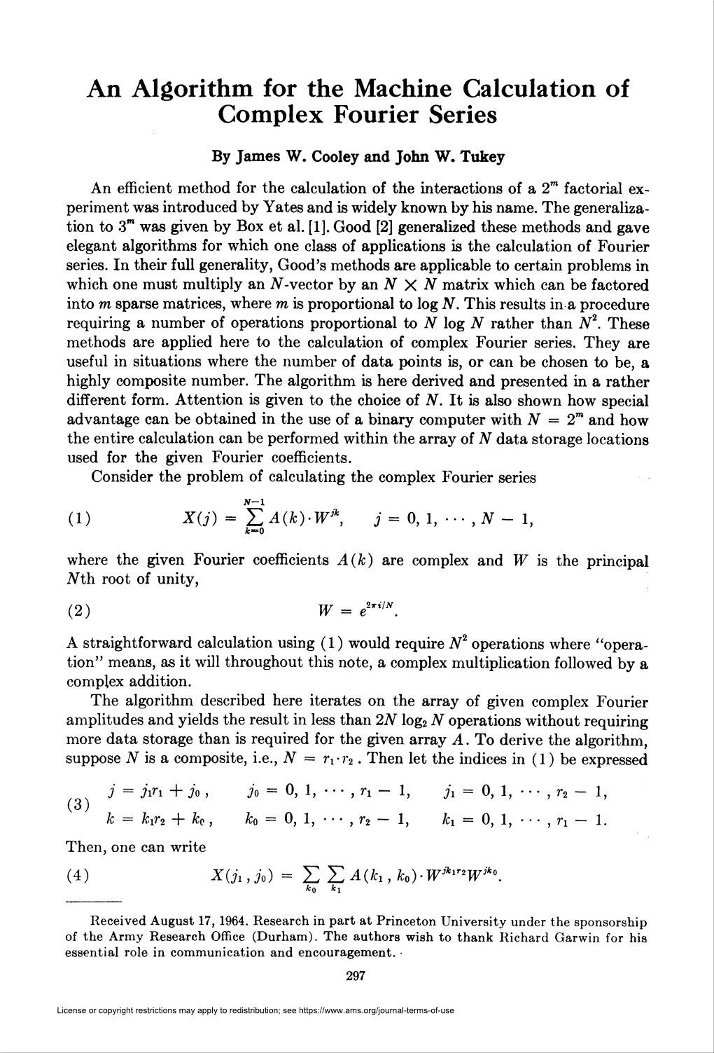 An Algorithm for the Machine Calculation of Complex Fourier Series