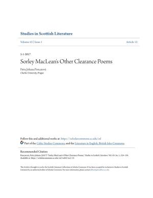Sorley Maclean's Other Clearance Poems Petra Johana Poncarová Charles University, Prague