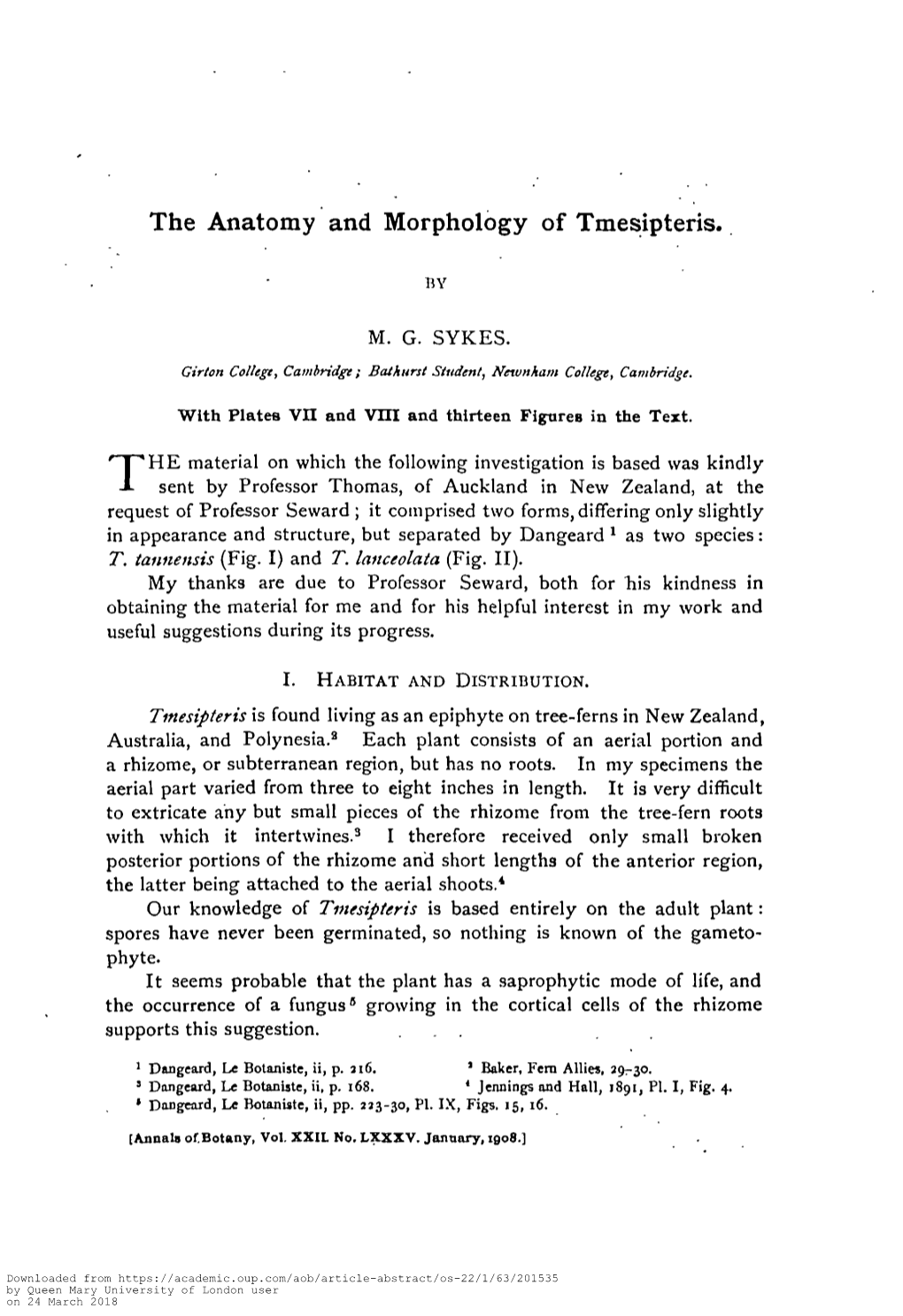 The Anatomy and Morphology of Tmesipteris