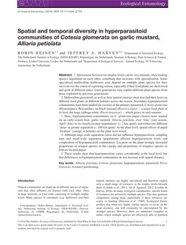 Spatial and Temporal Diversity in Hyperparasitoid Communities of Cotesia Glomerata on Garlic Mustard, Alliaria Petiolata