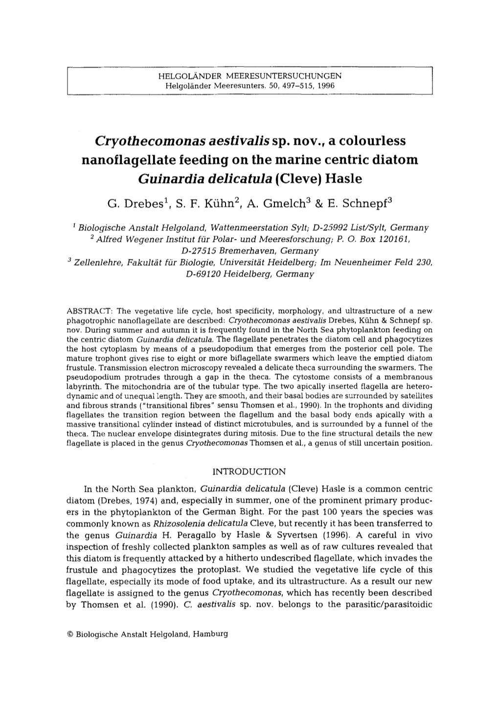 Cryothecomonas Aestivalis Drebes, Kfihn & Schnepf Sp