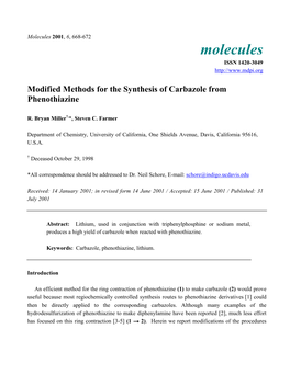 Modified Methods for the Synthesis of Carbazole from Phenothiazine