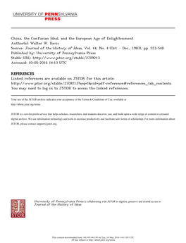 China, the Confucian Ideal, and the European Age of Enlightenment Author(S): Walter W