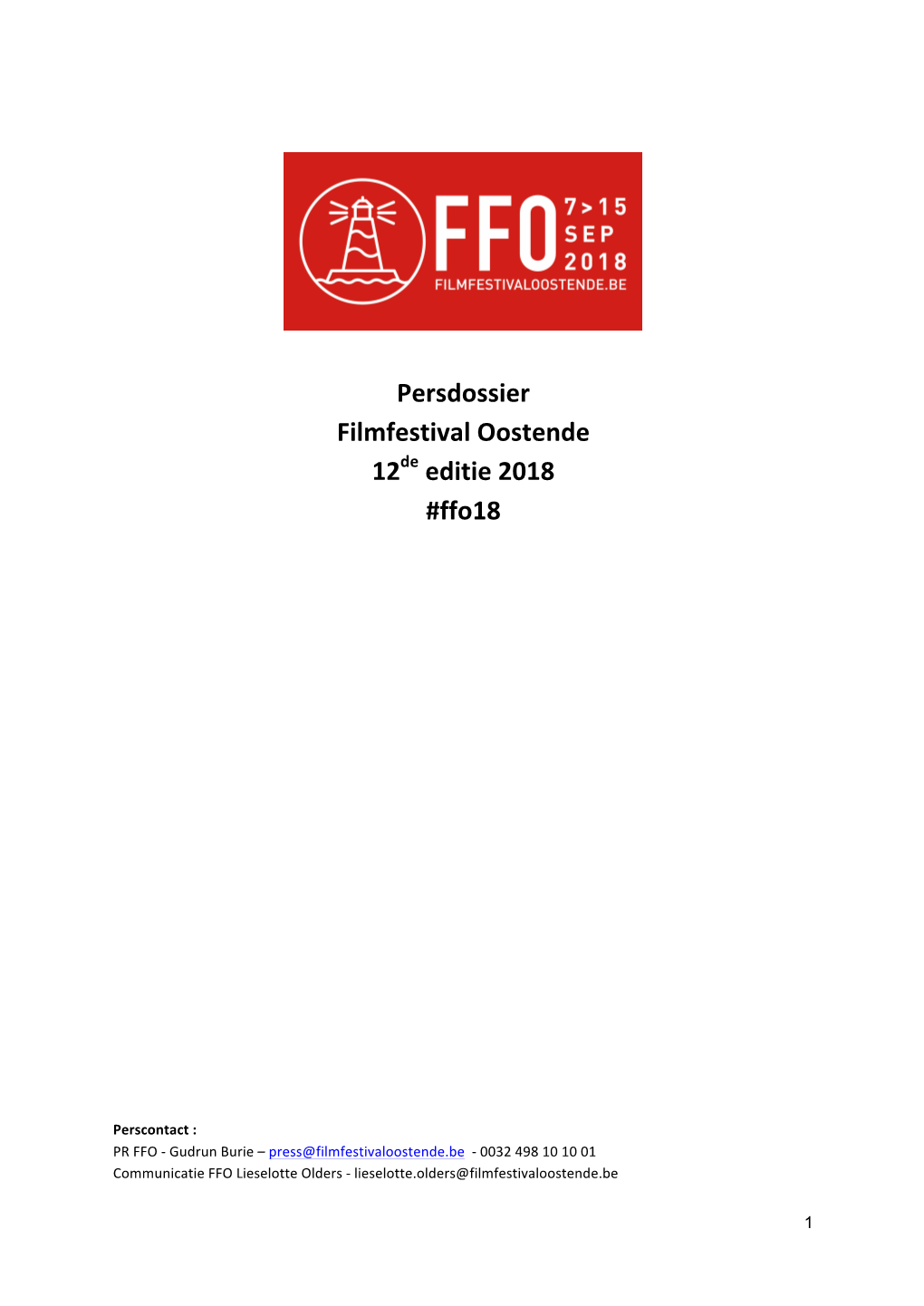 Persdossier Filmfestival Oostende 12De Editie 2018 #Ffo18
