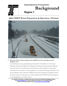 Background Region 1 Q&A: ODOT Winter Preparations & Operations—Portland