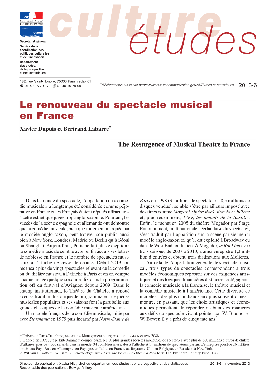 Le Renouveau Du Spectacle Musical En France [CE-2013-6]