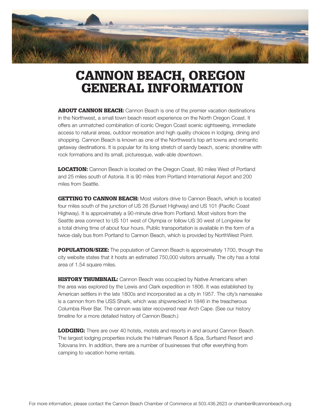 Cannon Beach, Oregon General Information