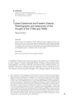 Article Journal of Catalan Intellectual History, Volume I, Issue 1, 2011 | Print ISSN 2014-1572 / Online ISSN 2014-1564 DOI 10.2436/20.3001.02.1 | Pp