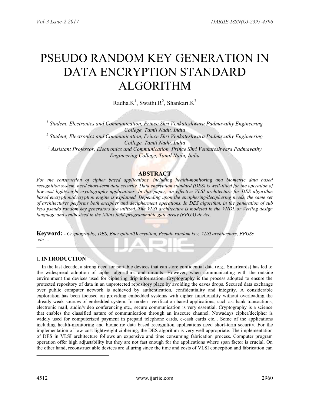 Pseudo Random Key Generation in Data Encryption Standard Algorithm