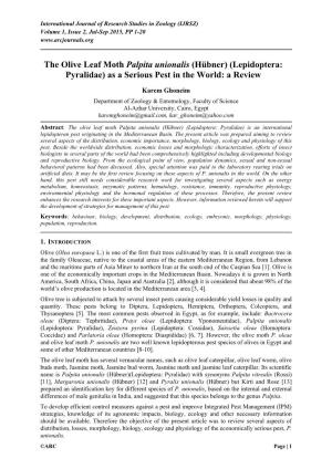 The Olive Leaf Moth Palpita Unionalis (Hübner) (Lepidoptera: Pyralidae) As a Serious Pest in the World: a Review