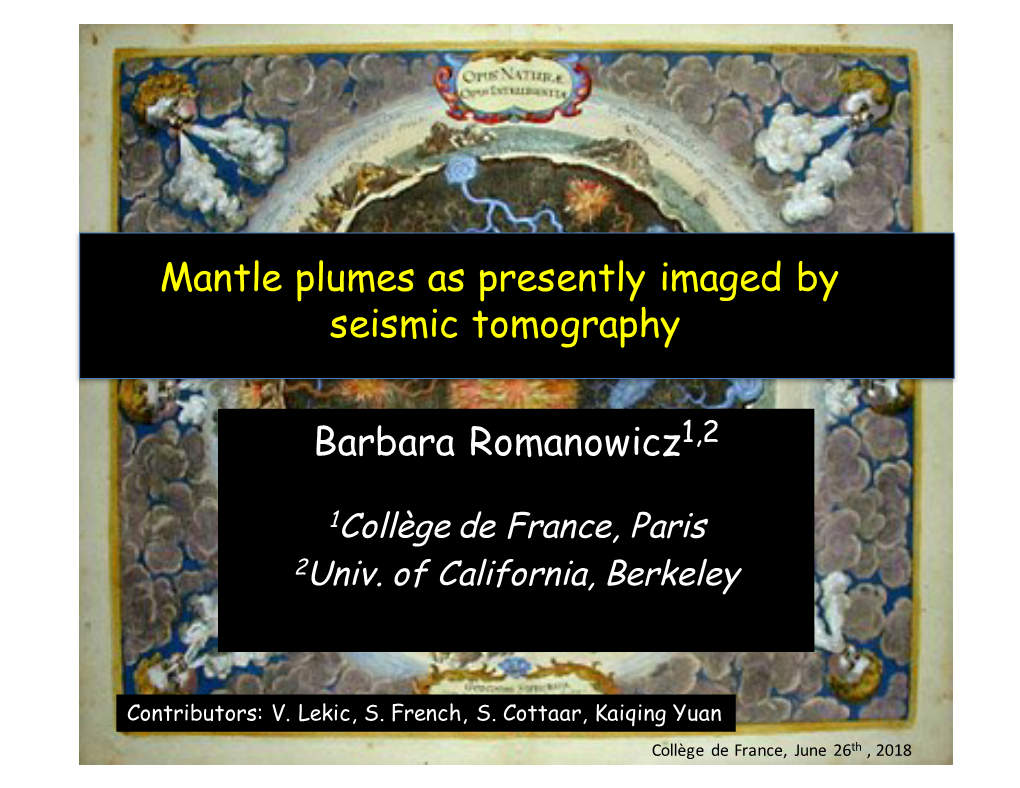 Mantle Plumes As Presently Imaged by Seismic Tomography Barbara