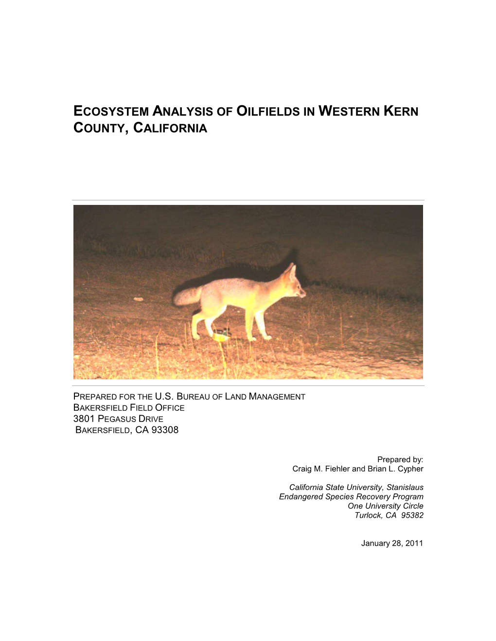 Ecosystem Analysis of Oilfields in Western Kern County, California